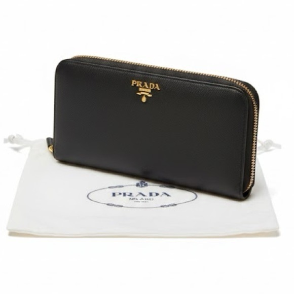 Prada Handbags - Prada Saffiano Leather Zip Wallet Black Nero